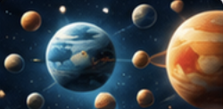 Planets and stars in space